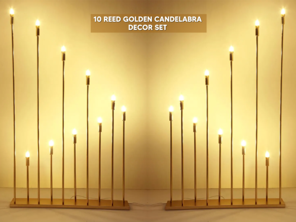 10 Head Gold Reed Candelabra Decor Set